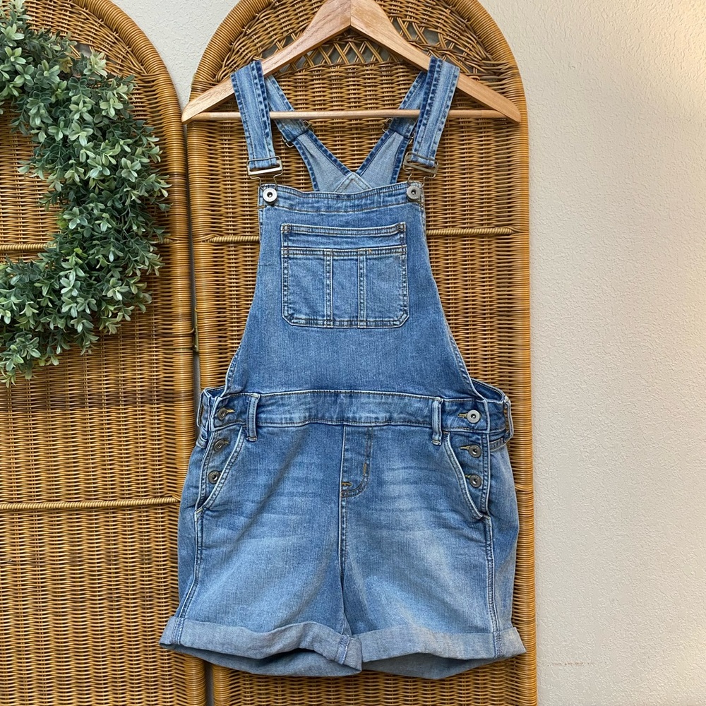 TORRID denim short overalls shortalls summer rolled cuff size 10